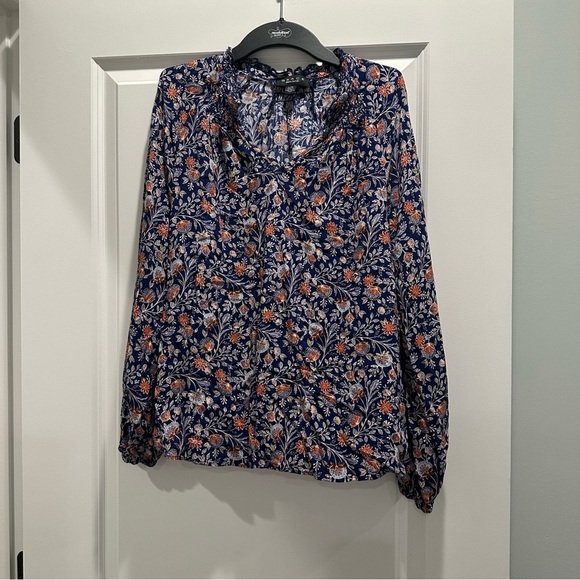 Grace Tops - Grace Navy and Orange Floral Blouse